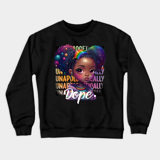 Unapologetically Dope Cute Black Girl Magic Rainbow Afro Puff Crewneck Sweatshirt by Irene Koh Studio